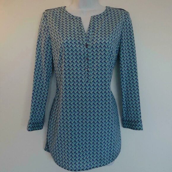 NWT TORY BURCH Juniper Berry T-Zag Small C Silk Blend Kasey Tunic Top Blouse 2 - Picture 1 of 8